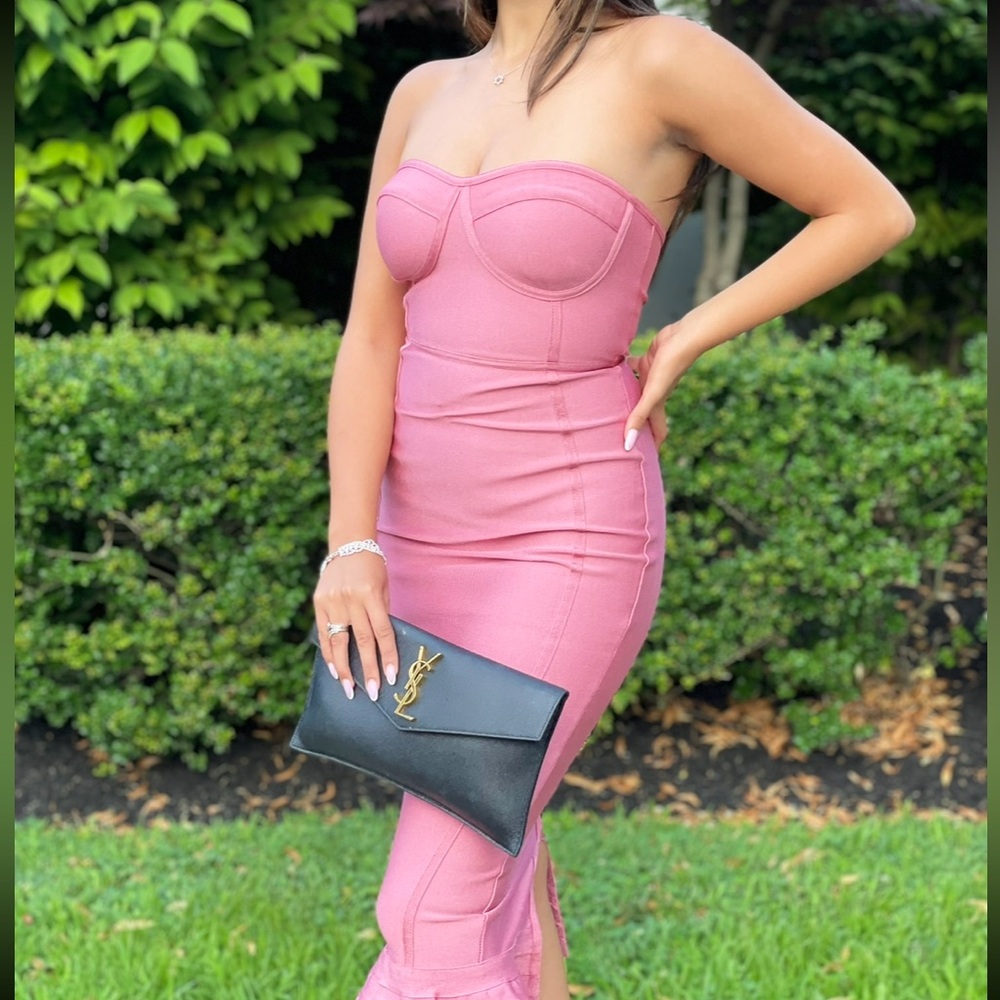 PrettyLittleThing Pink Strapless Bodycon Dress - Picture 2 of 5